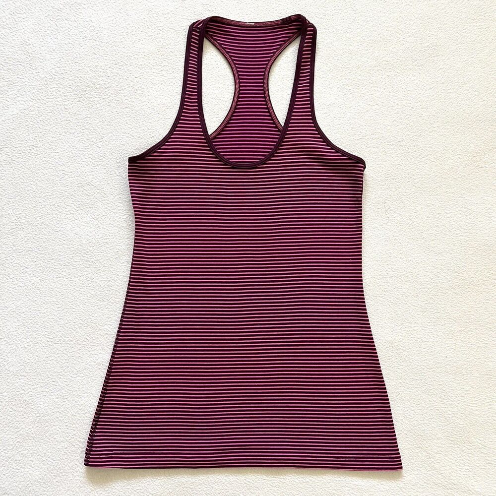 Lululemon Hyper Stripe Raspberry Glo Light Plum Cool Racerback CRB Tank Top 4 6